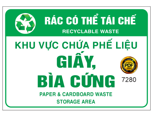 biển khu vực chứa phế liệu, giấy, bìa cứng – rác có thể tái chế