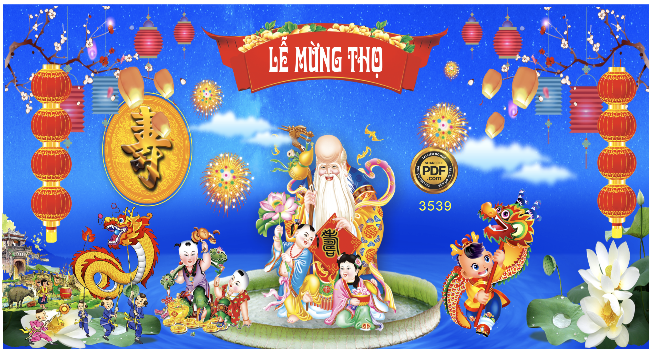 Phông Lễ mừng thọ tone màu xanh #10 file corel