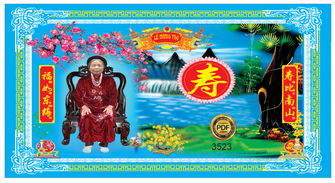 Phông mừng thọ cụ bà tone màu xanh file corel