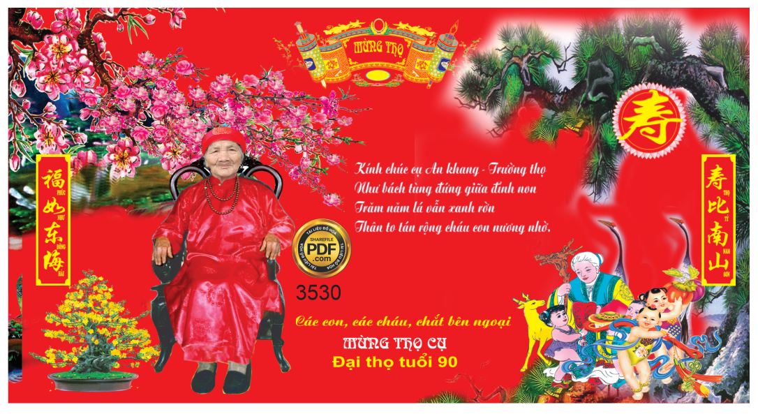 Thiết kế phông mừng thọ cụ bà 90 tuổi file corel