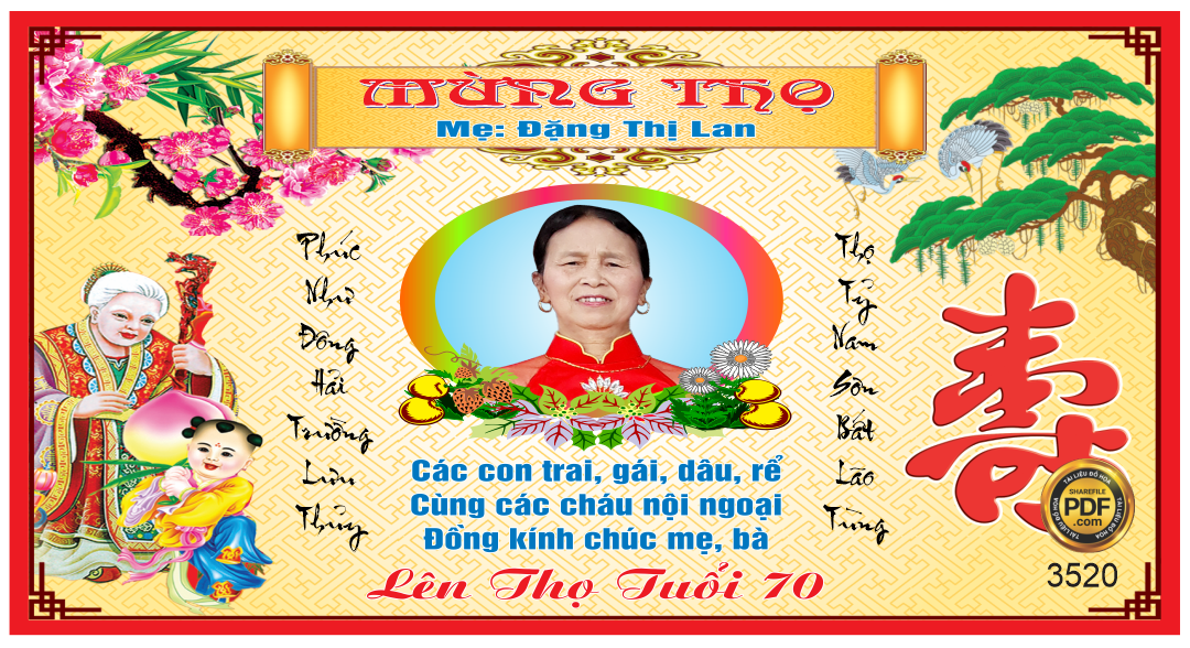 Phông mừng thọ mẹ Đặng Thị Lan tuổi 70 file corel