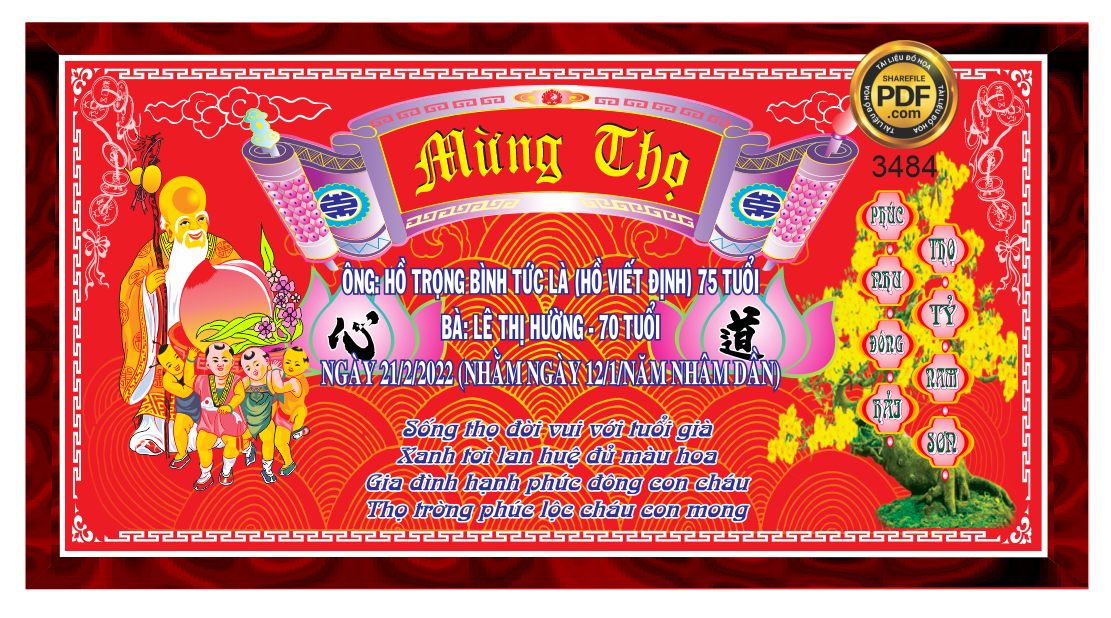 Phông mẫu cuốn thư mừng thọ ông bà file corel