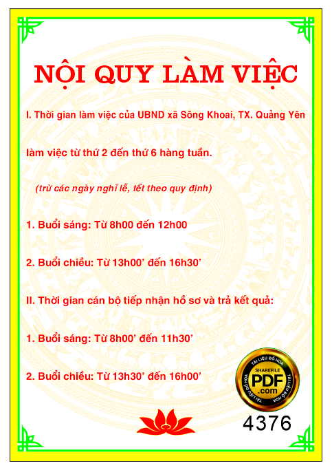 Bảng nội quy làm việc khối cơ quan nhà nước file corel