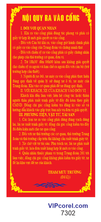 Biển nội quy ra vào cổng trong quân đội file corel