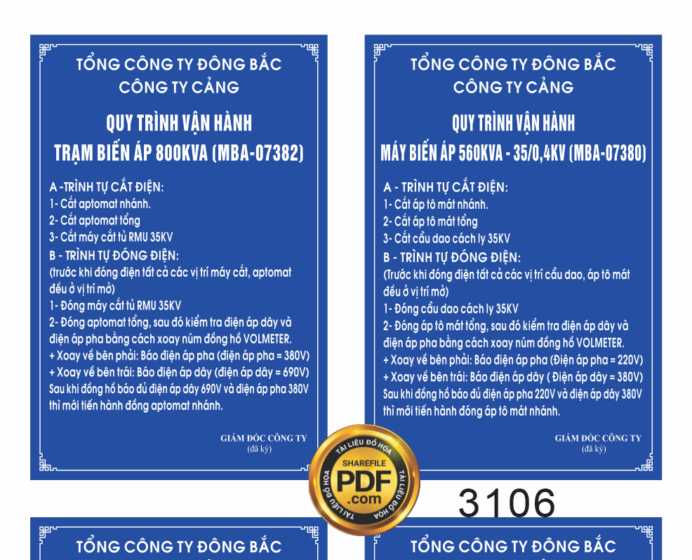 Market bảng quy trình vận hành trạm biến áp file Corel