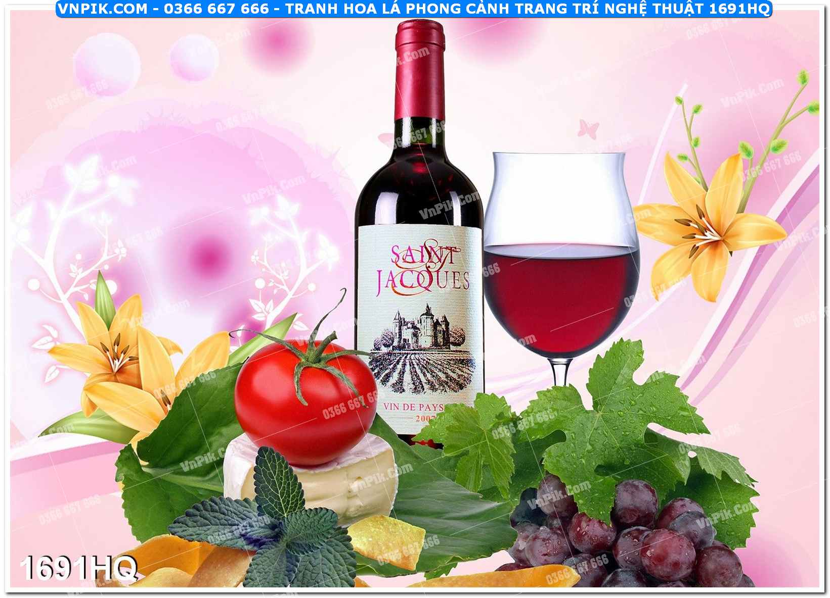 Tranh hoa lá phong cảnh trang trí nghệ thuật 1691HQ