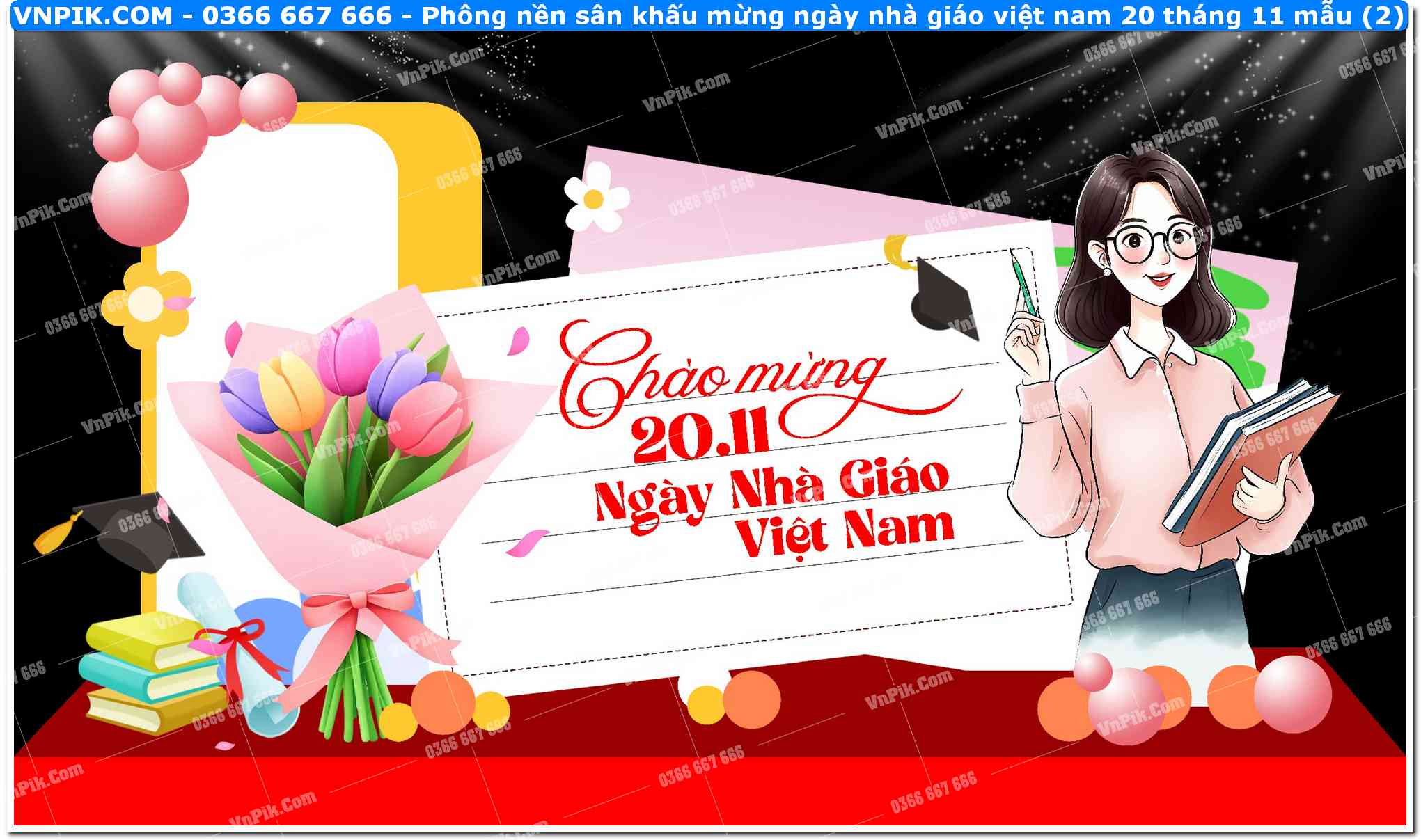 Phông nền sân khấu mừng ngày nhà giáo việt nam 20 tháng 11 mẫu (2)
