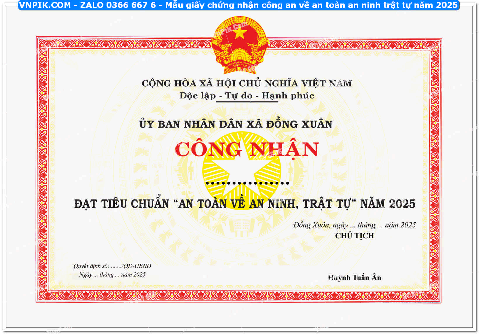 Mẫu giấy chứng nhận công an về an toàn an ninh trật tự năm 2025