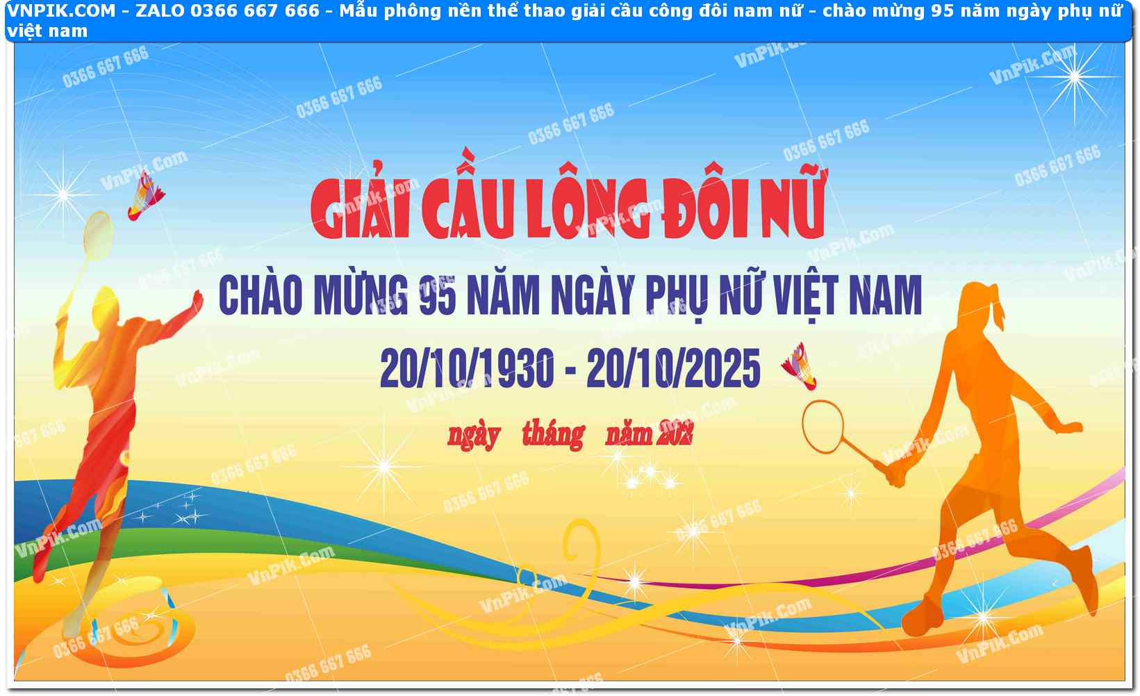 Mẫu phông nền thể thao giải cầu công đôi nam nữ – chào mừng 95 năm ngày phụ nữ việt nam