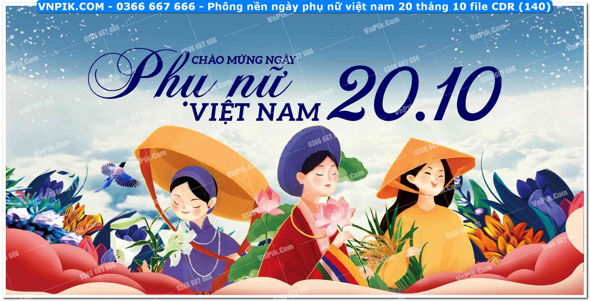 Phông nền ngày phụ nữ việt nam 20 tháng 10 file CDR (140)