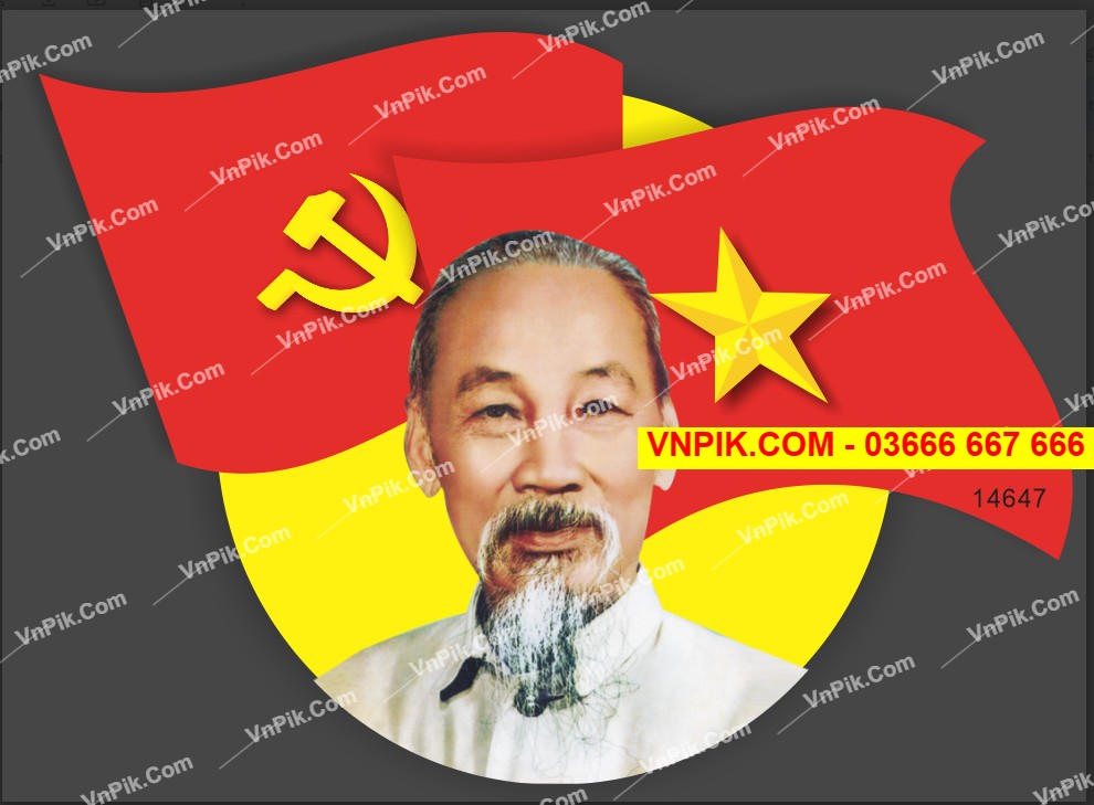 Vector Cờ đảng, cờ búa liềm và Bác Hồ file Corel