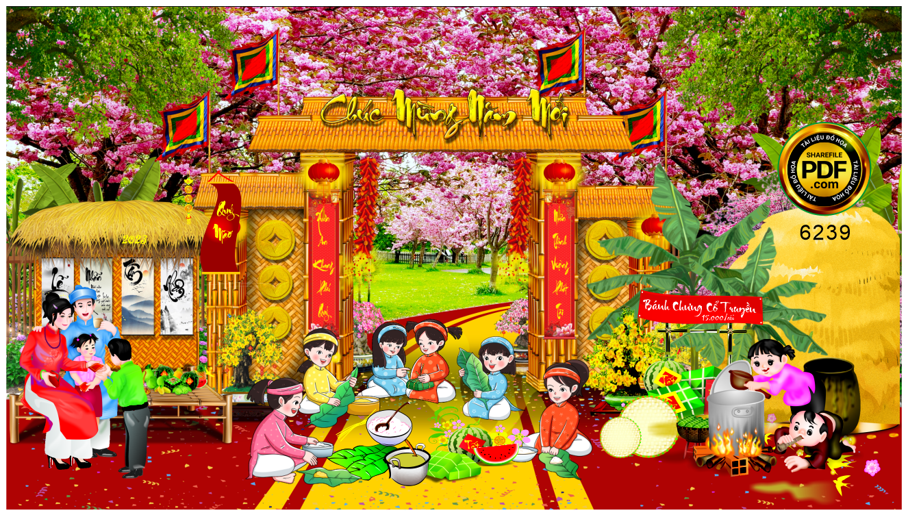 Một số bức tiểu cảnh trang trí tết 2023 file Corel x7