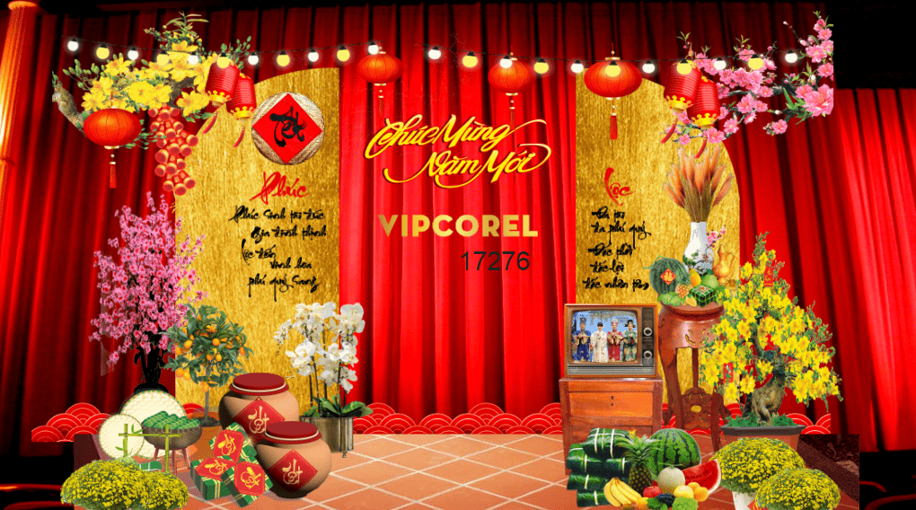 Tiểu cảnh chúc mừng năm mới 2026 file corel