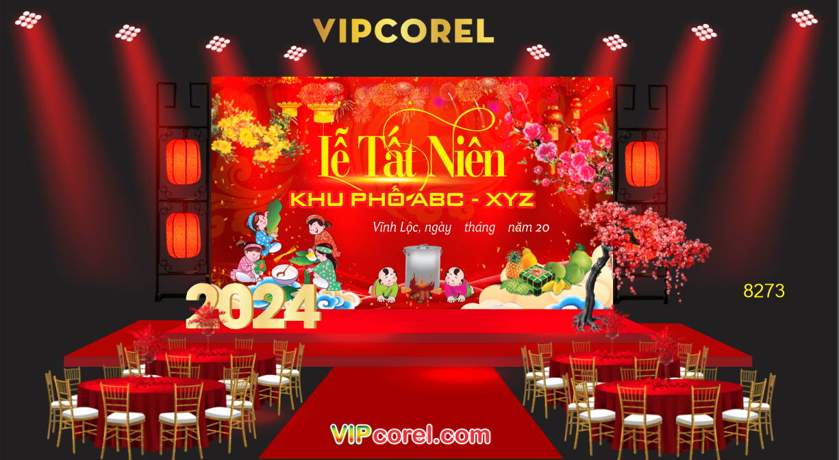 Backdrop sân khấu lễ tất niên 2024 #3 file corel