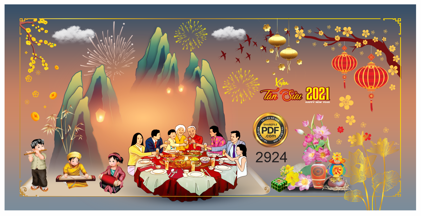 Market bữa cơm tết đoàn viên mừng xuân Tân Sửu file corel