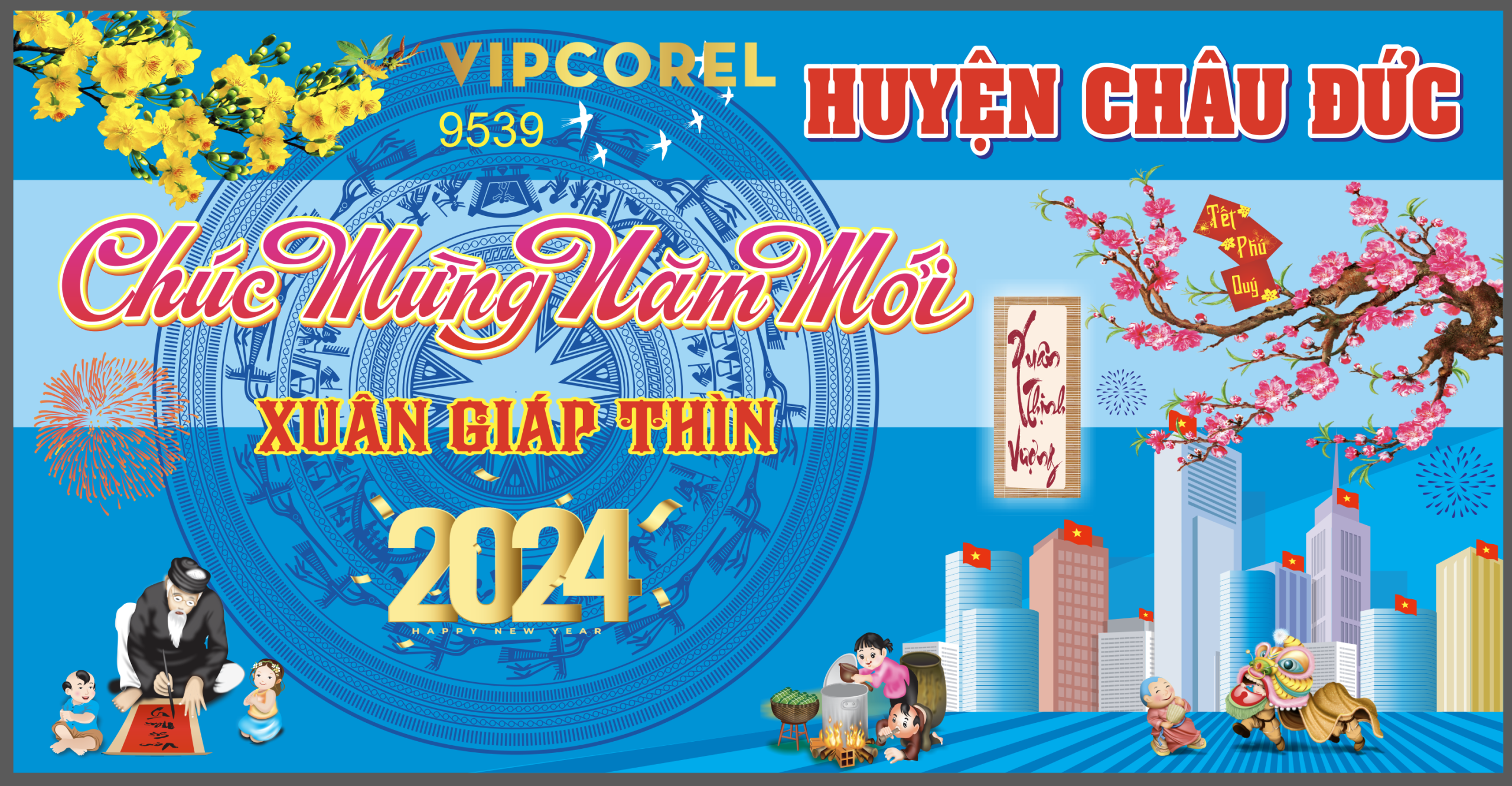 Backdrop chúc mừng năm mới xuân Giáp Thìn 2024