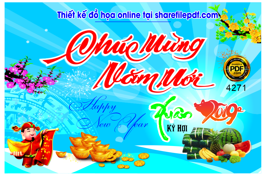 Market chúc mừng năm mới xuân kỷ hợi 2019 file corel