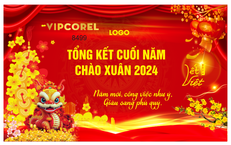 Backdrop tổng kết cuối năm chào xuân 2024 file corel