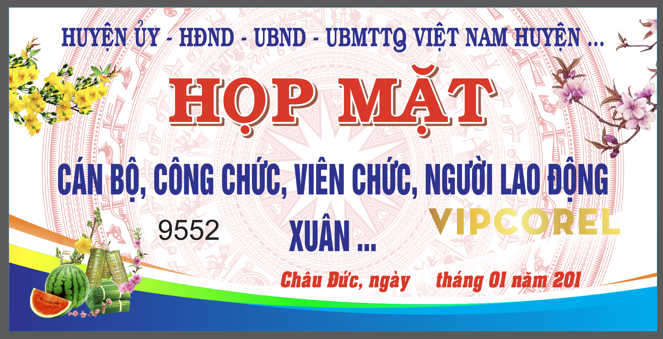Backdrop Họp mặt xuân Giáp Thìn 2024 file corel