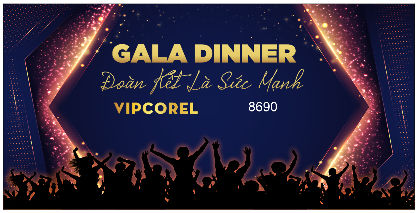 Backdrop Gala dinner đoàn kết là xức mạnh file corel