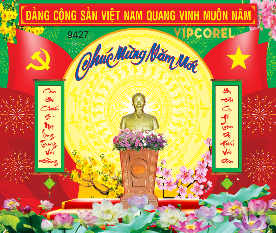 Phông nền Chúc mừng năm mới có bục tượng Bác