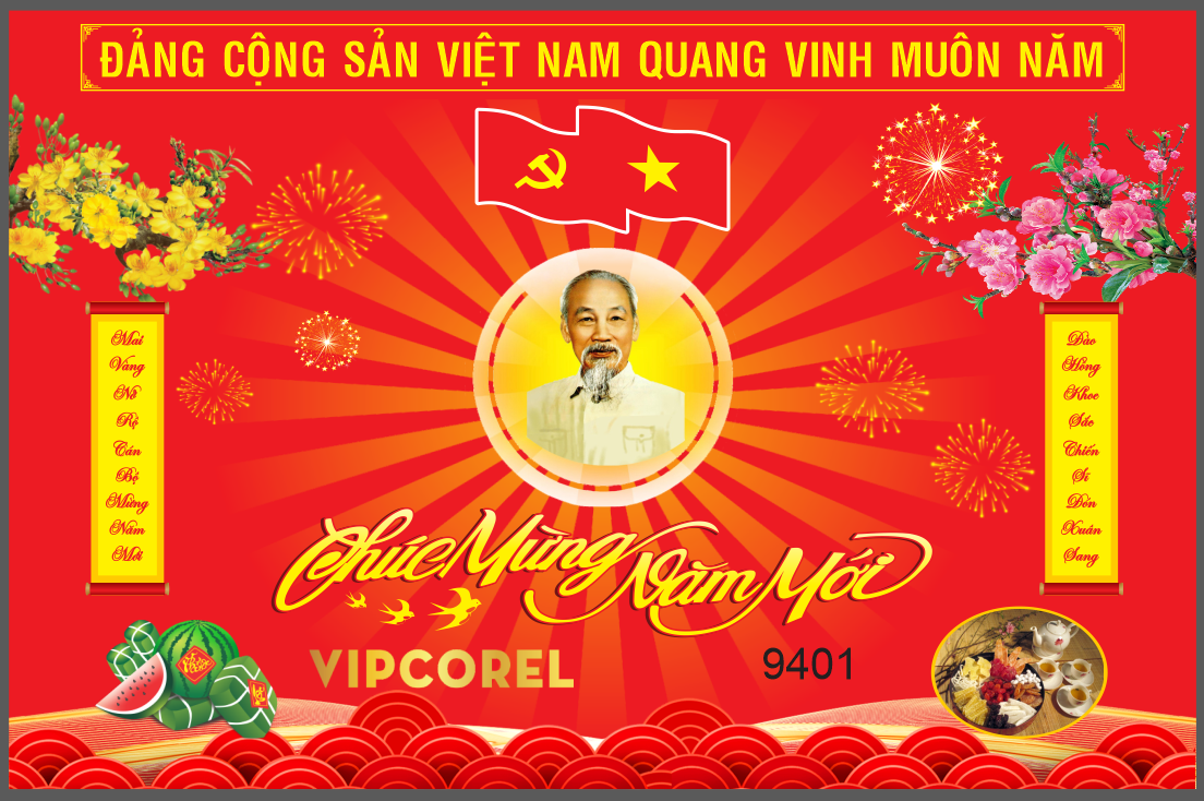 Backdrop Bác Hồ chúc mừng năm mới vector