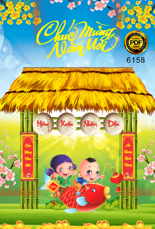 Poster chúc mừng năm mới cổng tre file corel