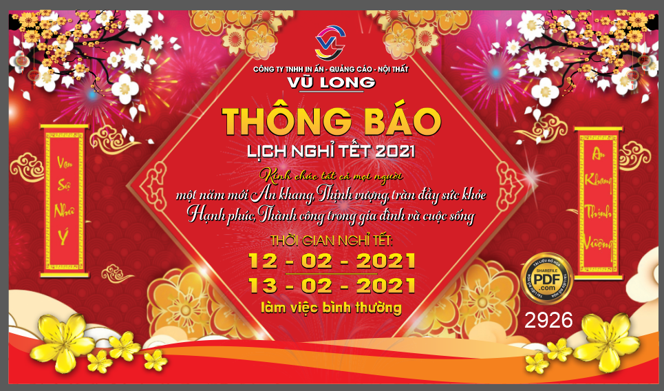 Market thông báo lịch nghỉ tết 2021 công ty Vũ Long file corel