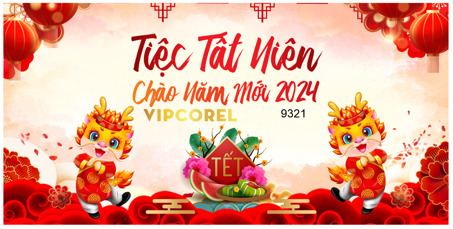 Backdrop Tiệc Tất Niên chào năm mới 2024 vector #74