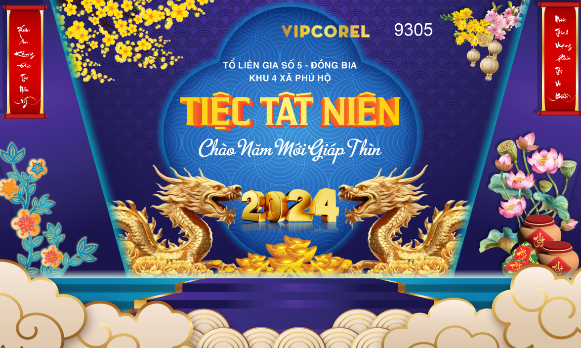 Backdrop tiệc tất niên chào năm mới Giáp Thìn