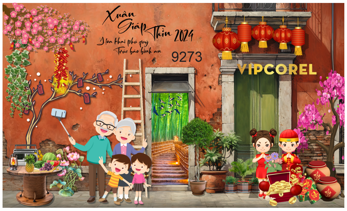 Tranh tiểu cảnh tết 2024 #8 file vector corel