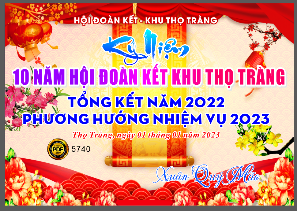 Backdrop kỷ niệm 10 năm đoàn kết khu Thọ Tràng file corel