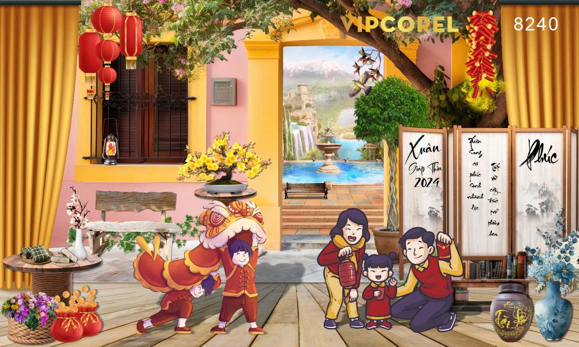 Tranh tiểu cảnh tết 2024 #2 file vector corel