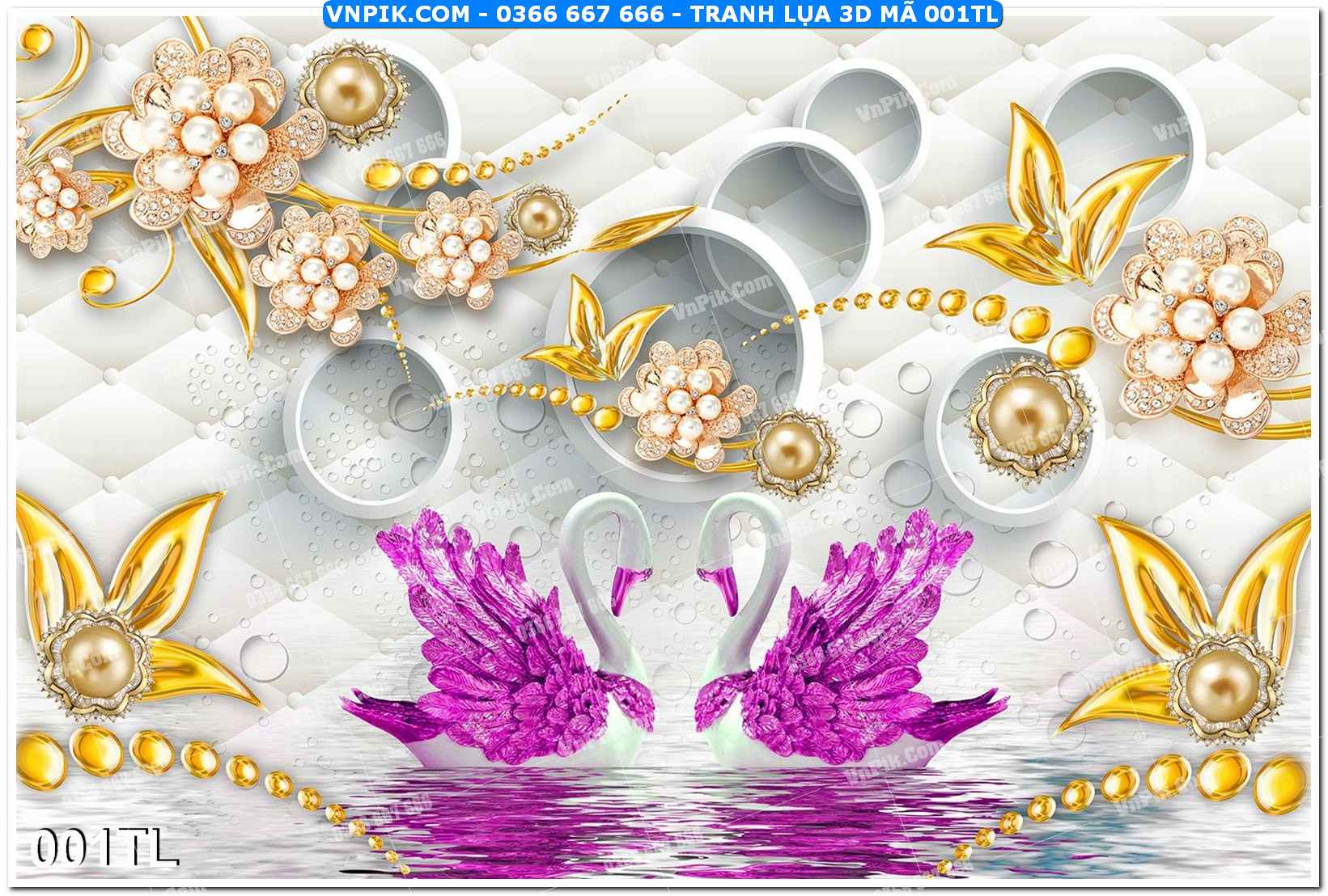 Tranh lụa 3D – Tranh trang trí dán tường 001TL