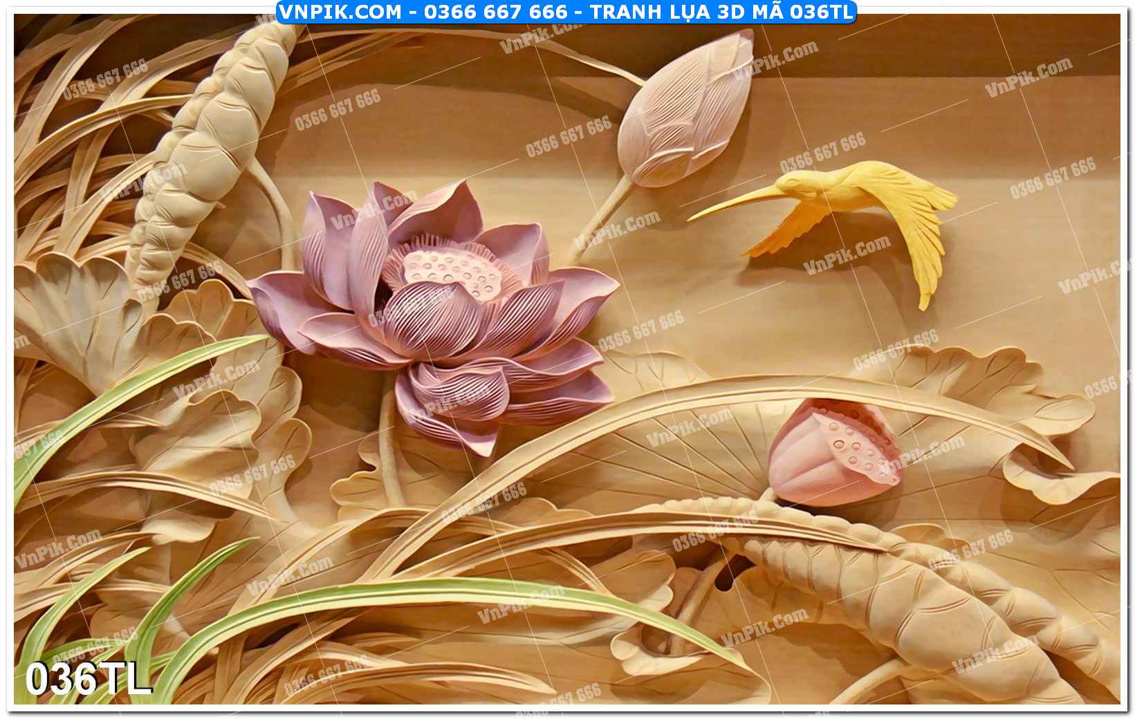 Tranh lụa 3D – Tranh trang trí dán tường 036TL