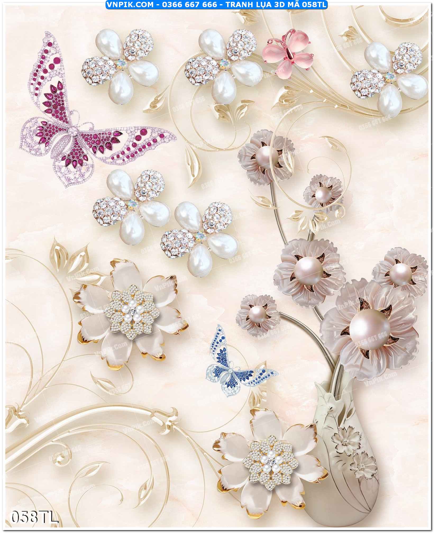 Tranh lụa 3D – Tranh trang trí dán tường 058TL