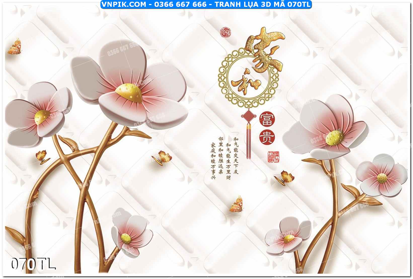 Tranh lụa 3D – Tranh trang trí dán tường 070TL