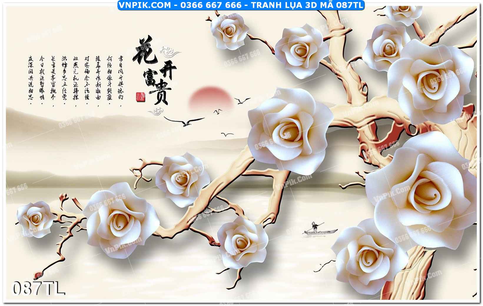 Tranh lụa 3D – Tranh trang trí dán tường 087TL