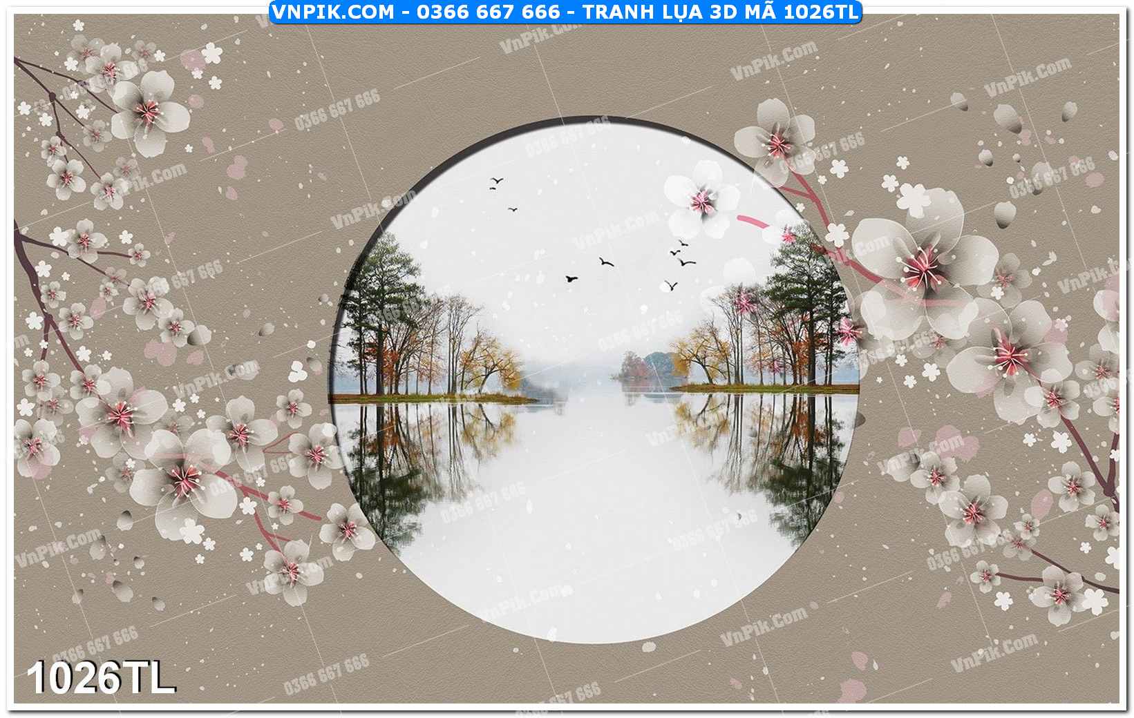 Tranh lụa 3D – Tranh trang trí dán tường 1026TL