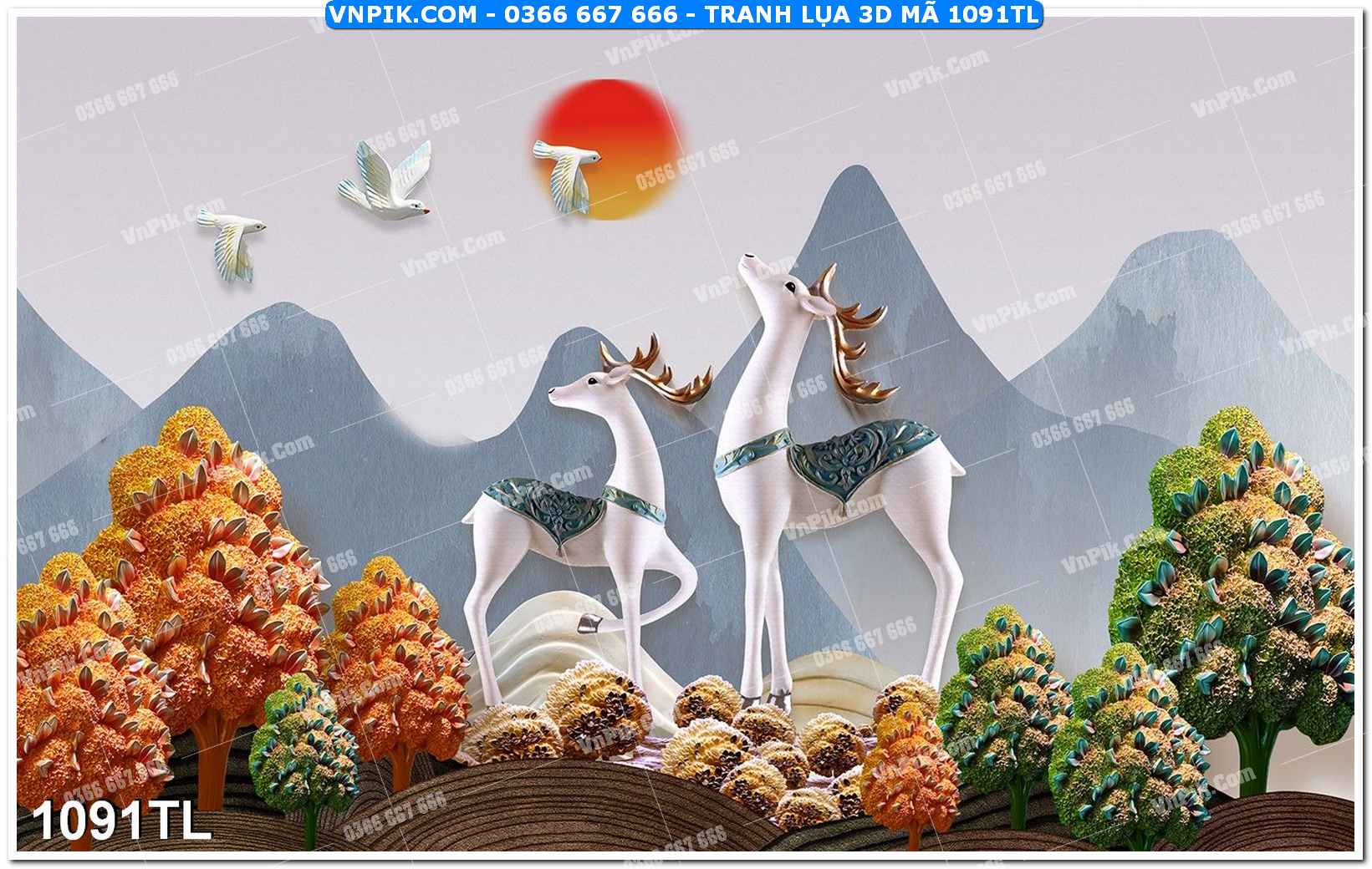 Tranh lụa 3D – Tranh trang trí dán tường 1091TL