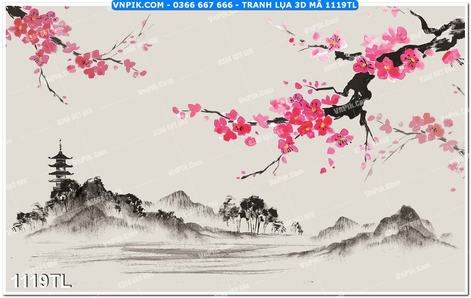 Tranh lụa 3D – Tranh trang trí dán tường 1119TL