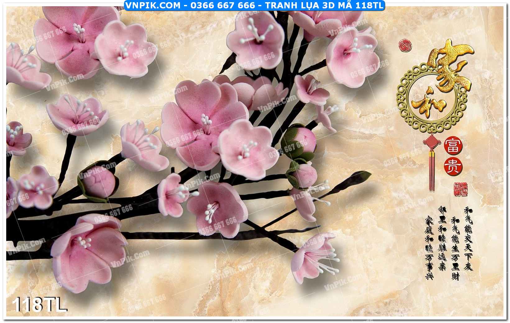 Tranh lụa 3D – Tranh trang trí dán tường 118TL