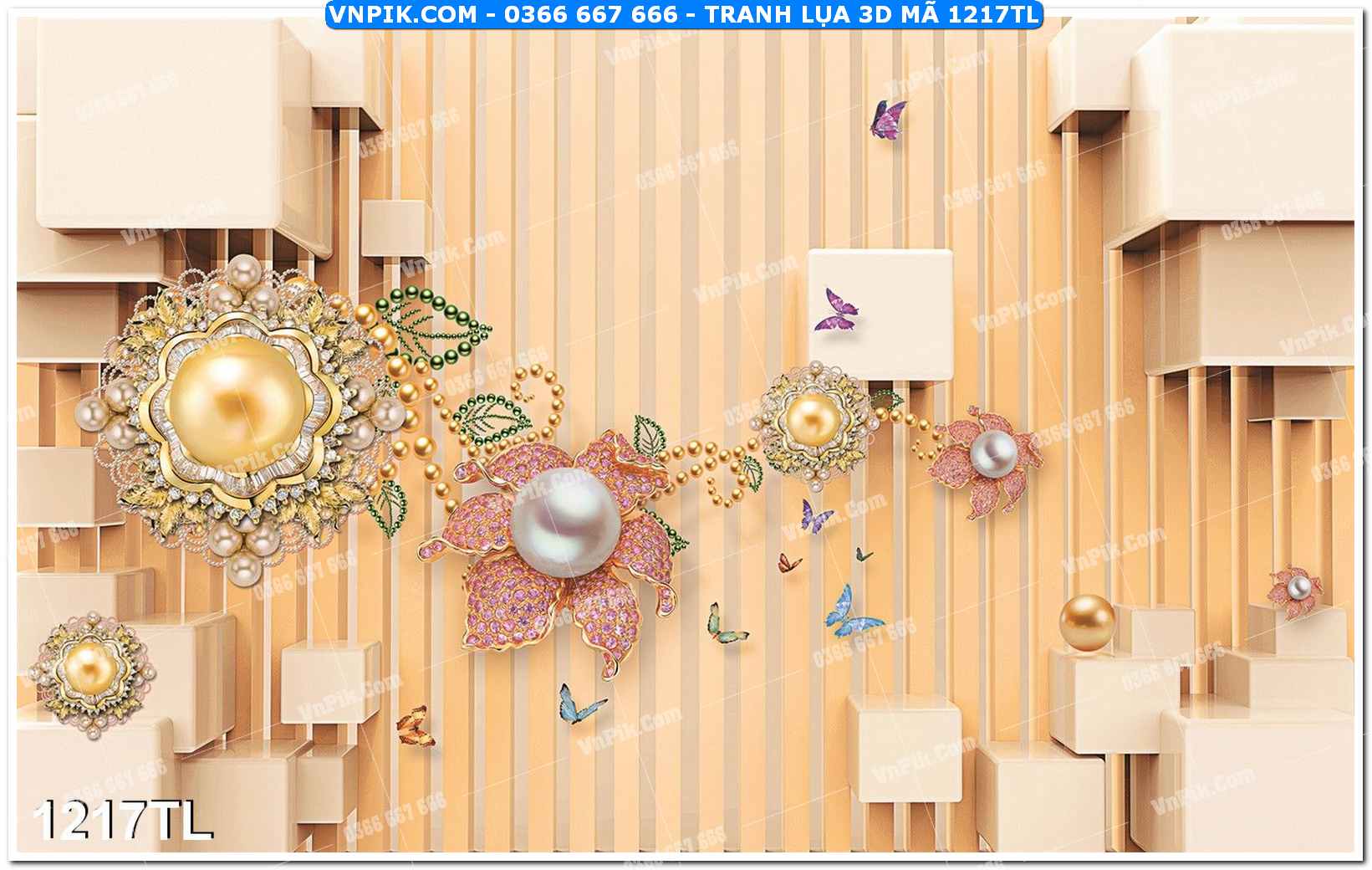 Tranh lụa 3D – Tranh trang trí dán tường 1217TL