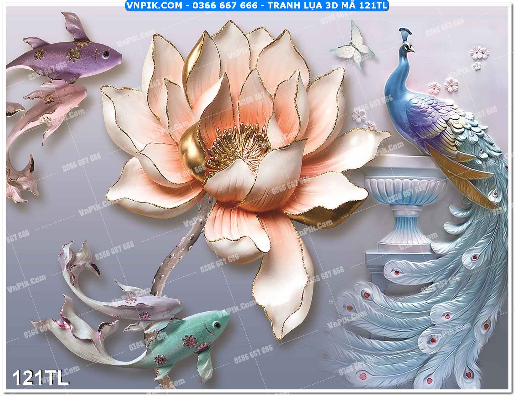 Tranh lụa 3D – Tranh trang trí dán tường 121TL