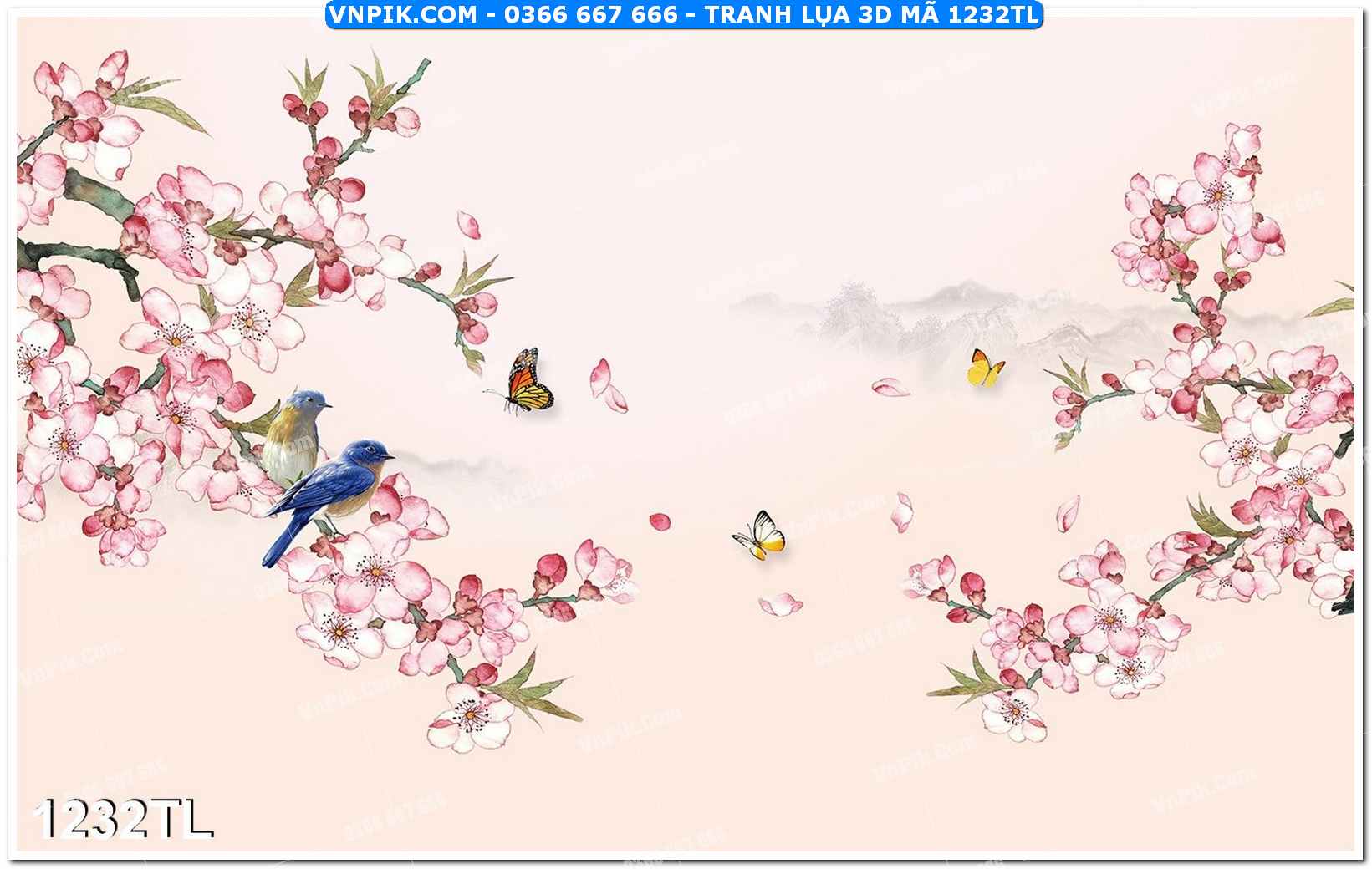 Tranh lụa 3D – Tranh trang trí dán tường 1232TL