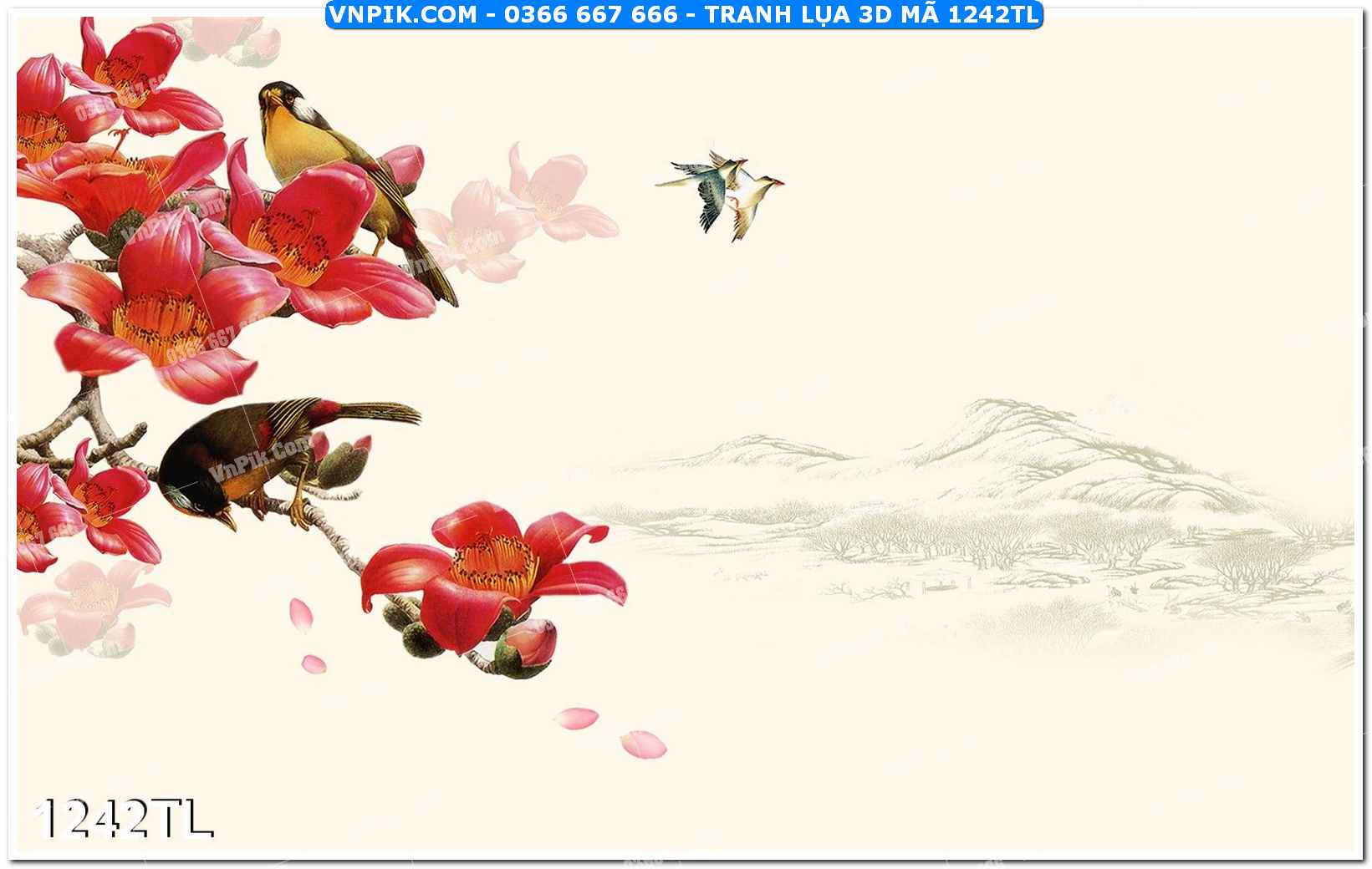 Tranh lụa 3D – Tranh trang trí dán tường 1242TL