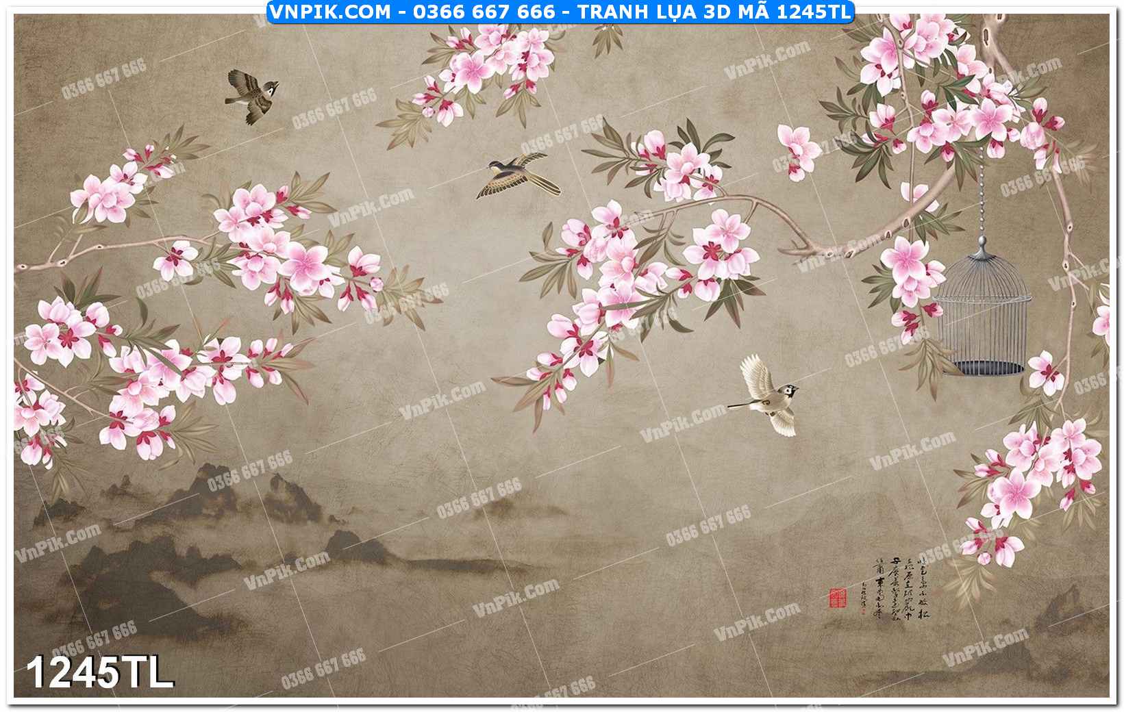 Tranh lụa 3D – Tranh trang trí dán tường 1245TL