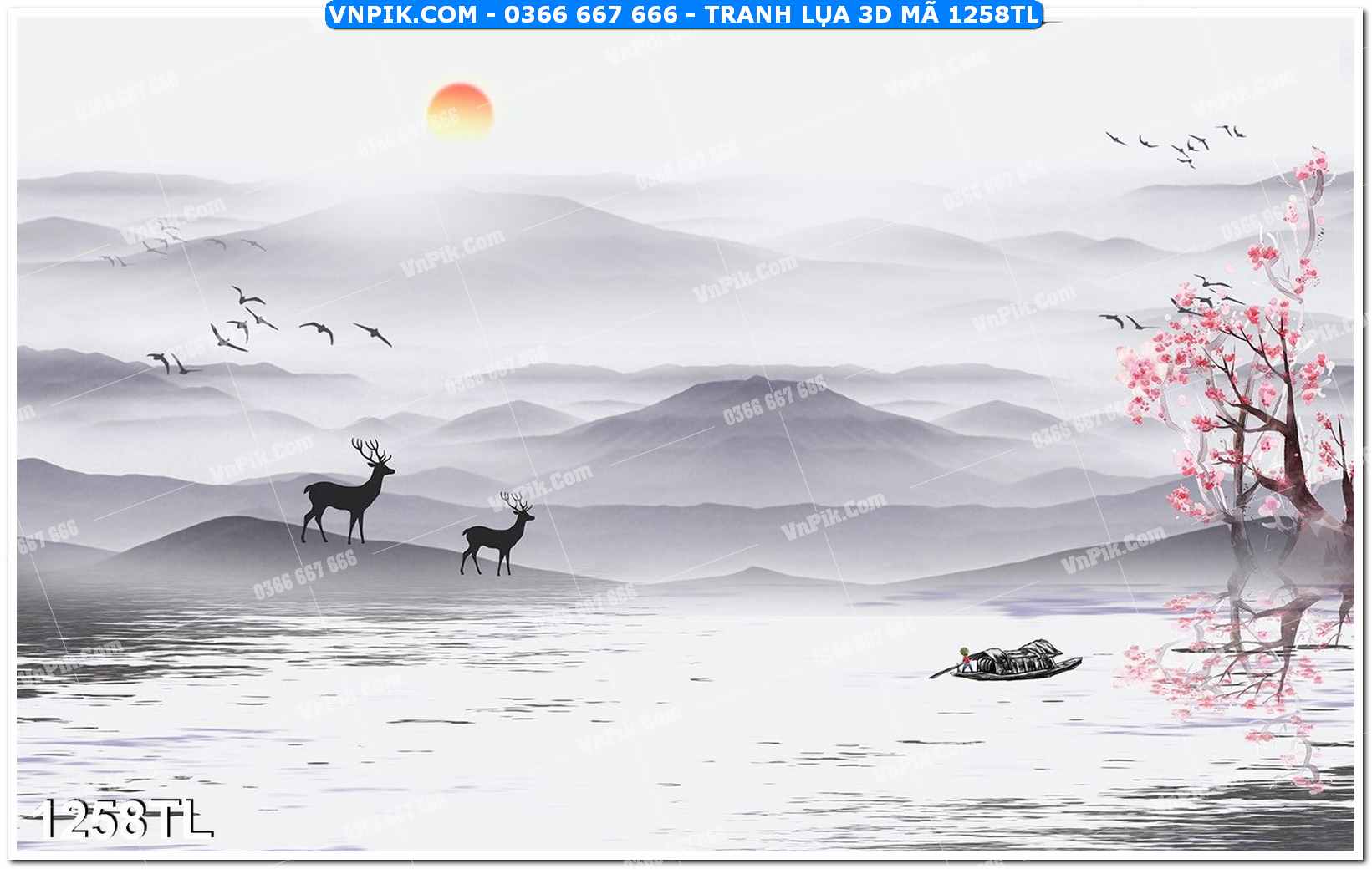 Tranh lụa 3D – Tranh trang trí dán tường 1258TL