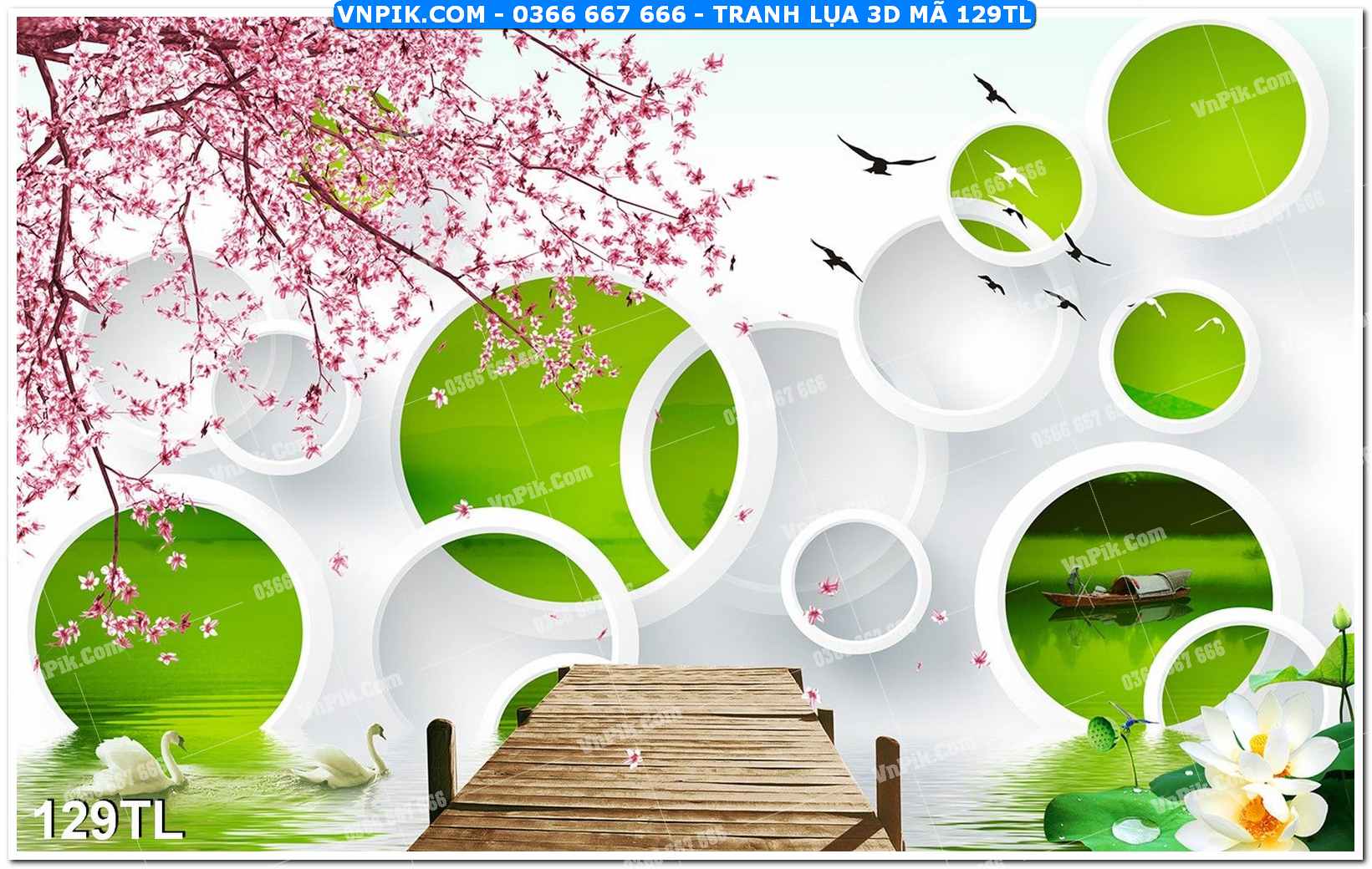 Tranh lụa 3D – Tranh trang trí dán tường 129TL