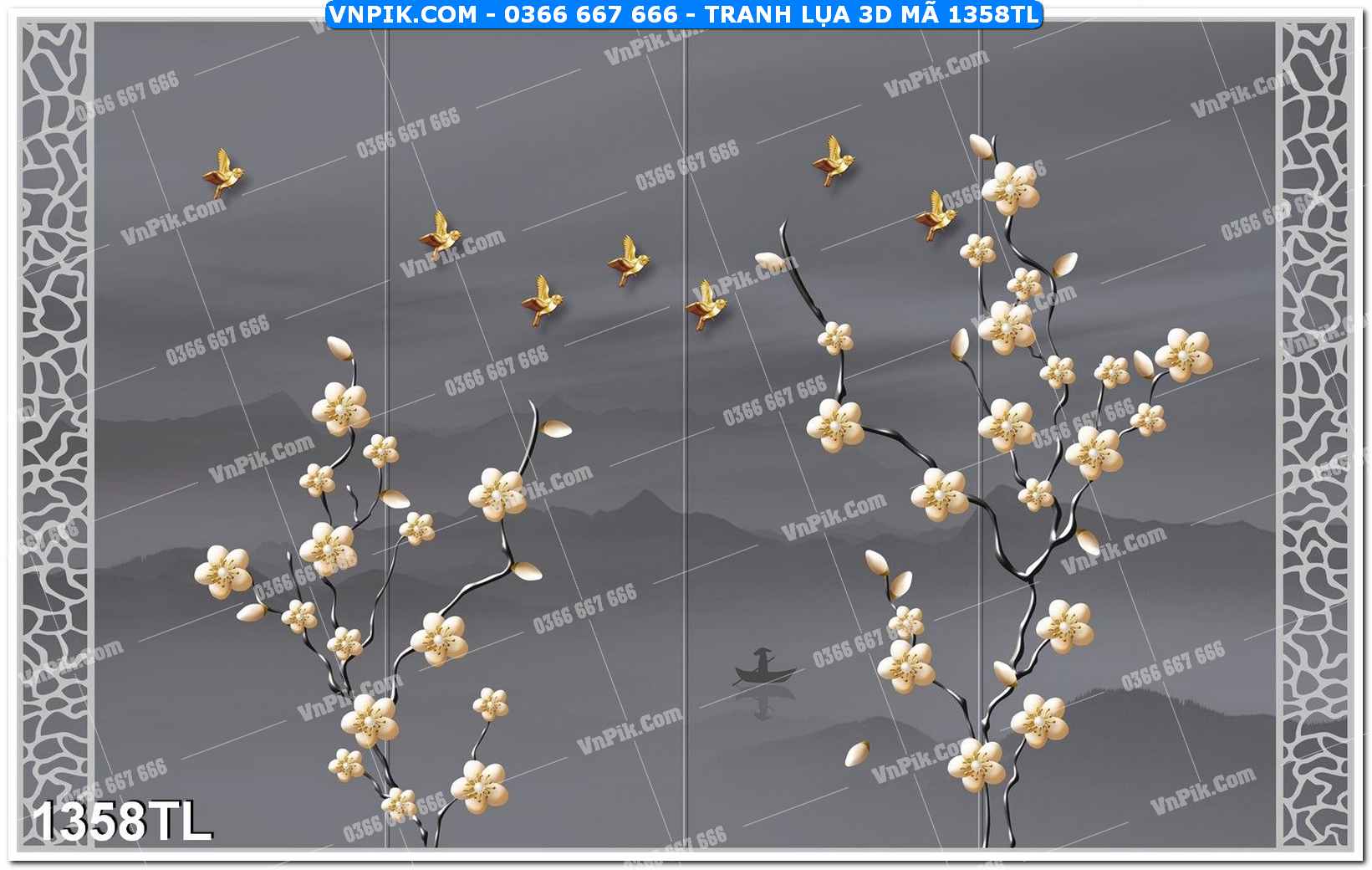 Tranh lụa 3D – Tranh trang trí dán tường 1358TL